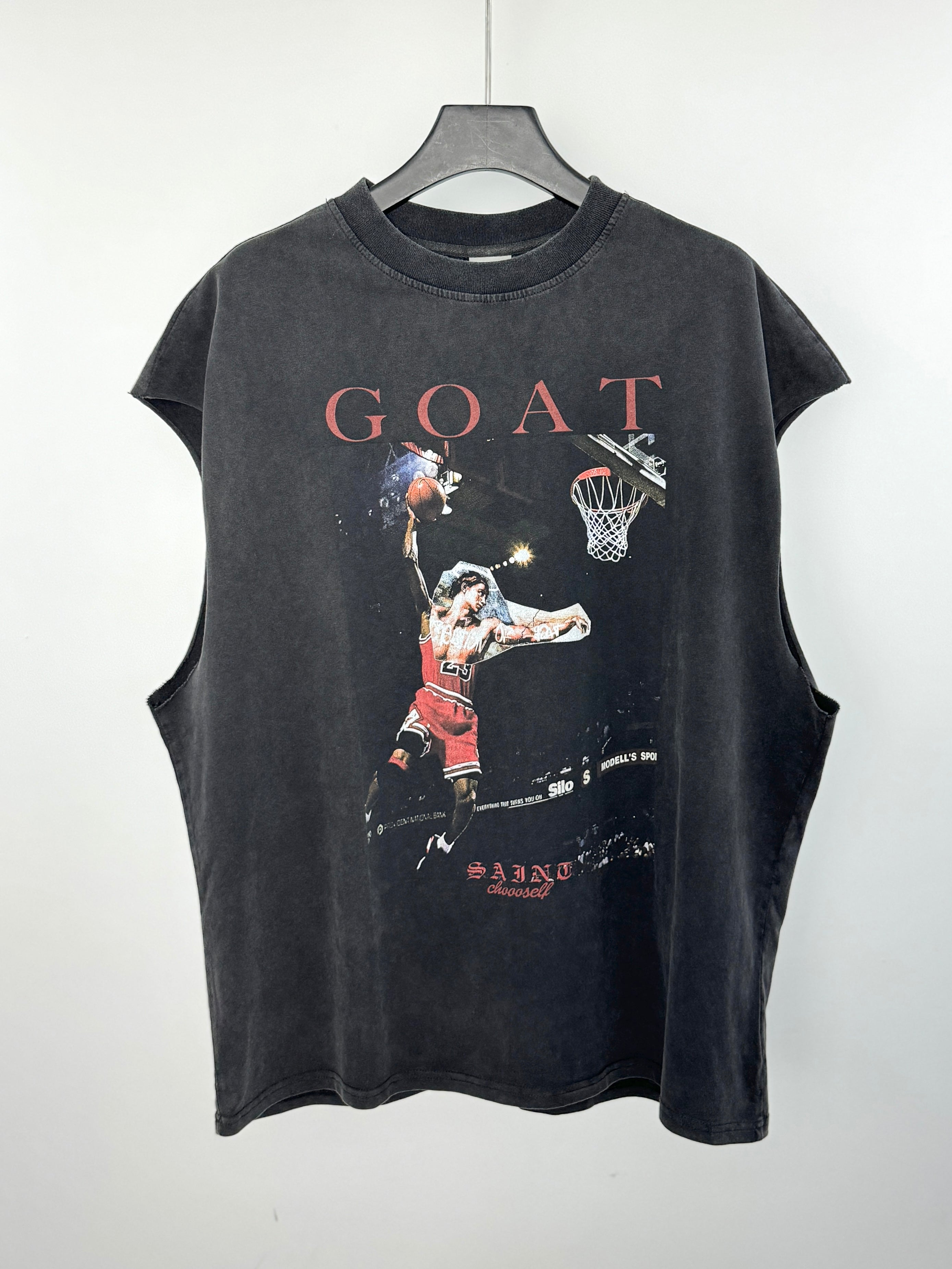 GOAT GRAPHIC MUSCLE TEE- washed black