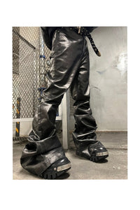 BLACK LEATHER FLARE PANTS