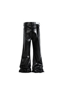 BLACK LEATHER FLARE PANTS