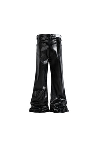 BLACK LEATHER FLARE PANTS