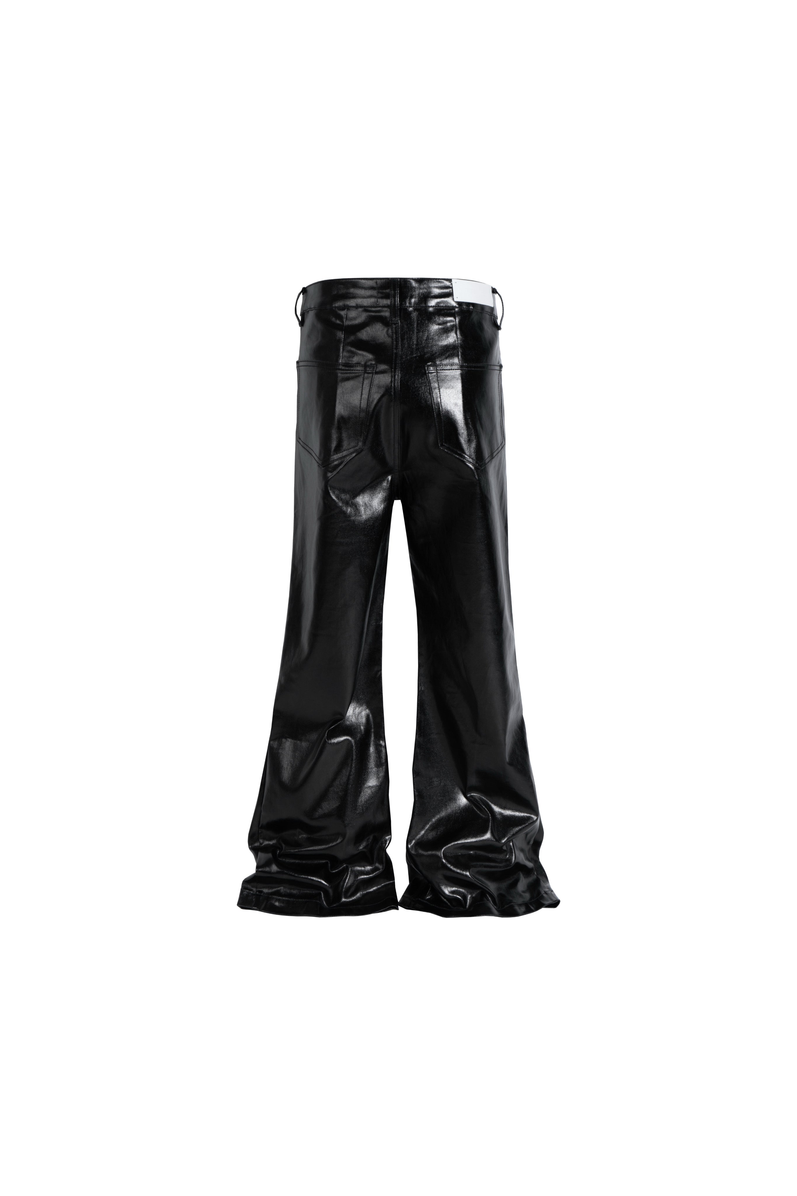 BLACK LEATHER FLARE PANTS