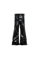 BLACK LEATHER FLARE PANTS