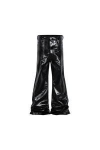BLACK LEATHER FLARE PANTS