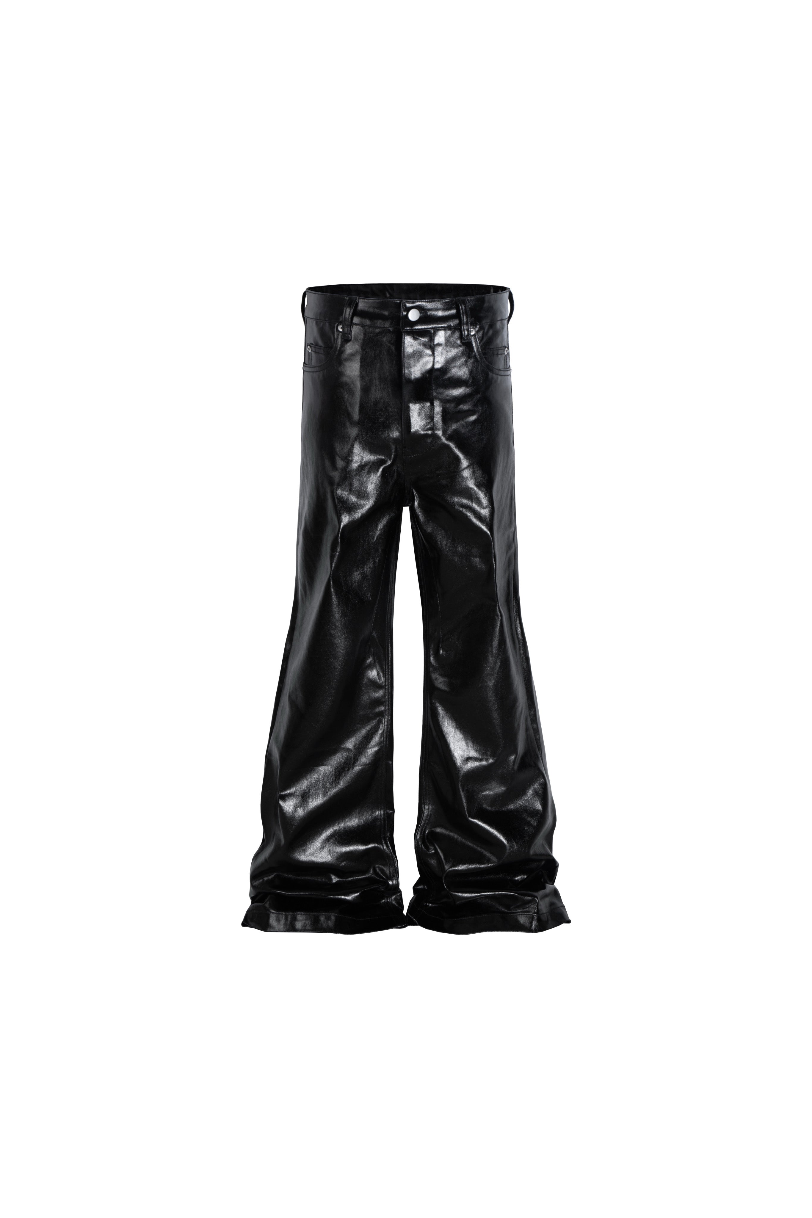BLACK LEATHER FLARE PANTS