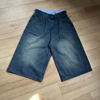 WIDE-LEG DENIM JORTS – Faded Indigo