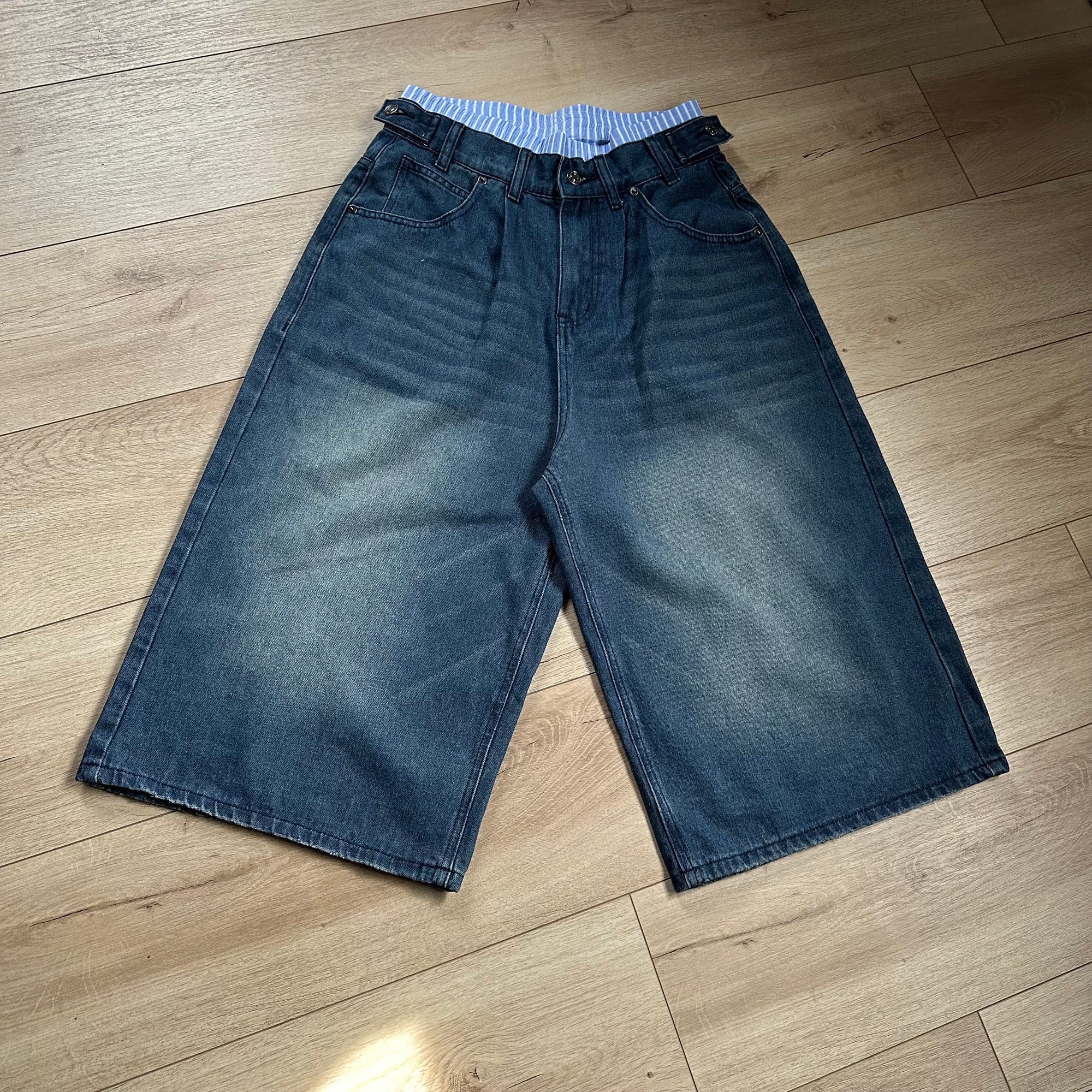 Hybrid Waist Wide-Leg Denim Shorts