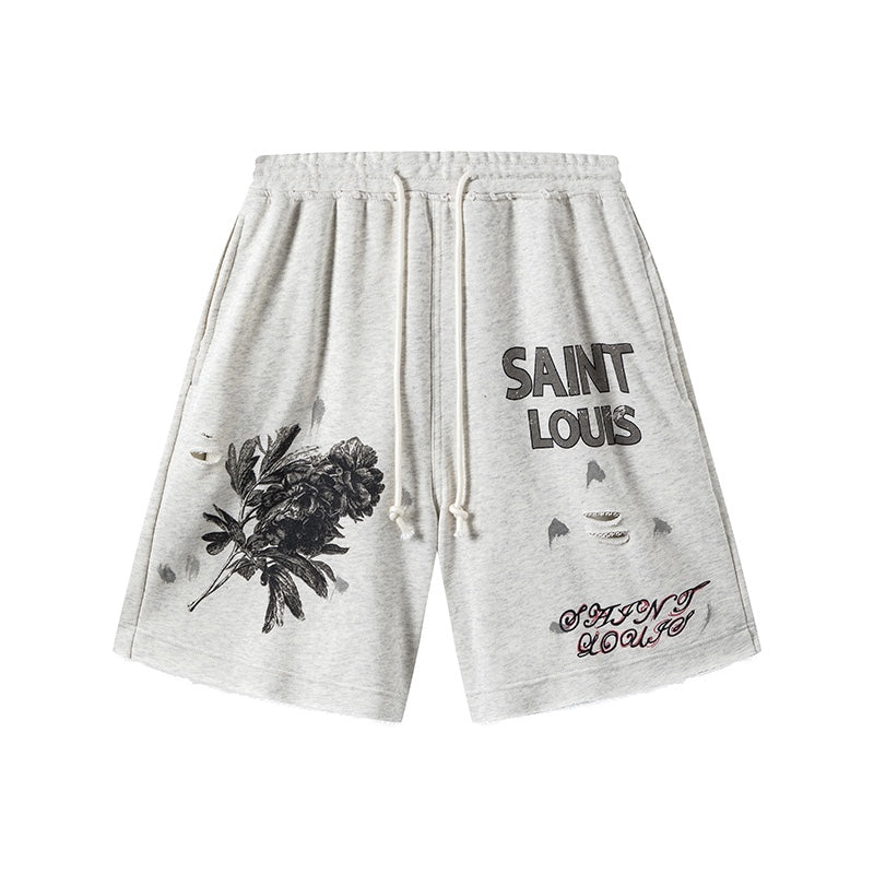 SAINT LOIUS SAINT FLOWER LIGHT GREY SHORTS