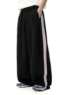 SIDE STRIPE WIDE-LEG TRACK PANTS – Black & Lilac