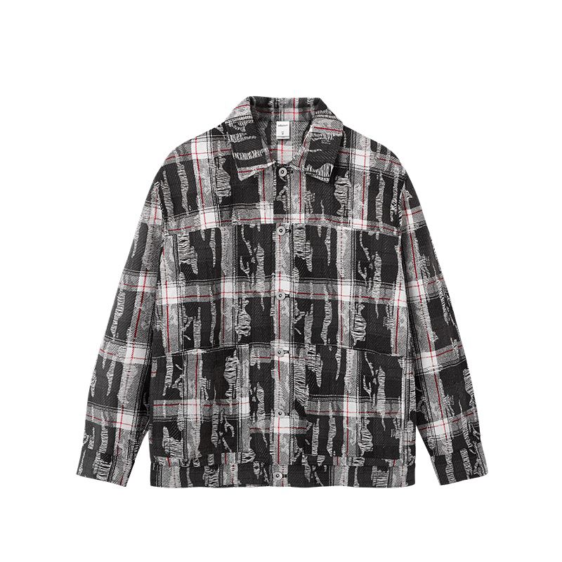 Plaid shirt with black and white pattern on a white background