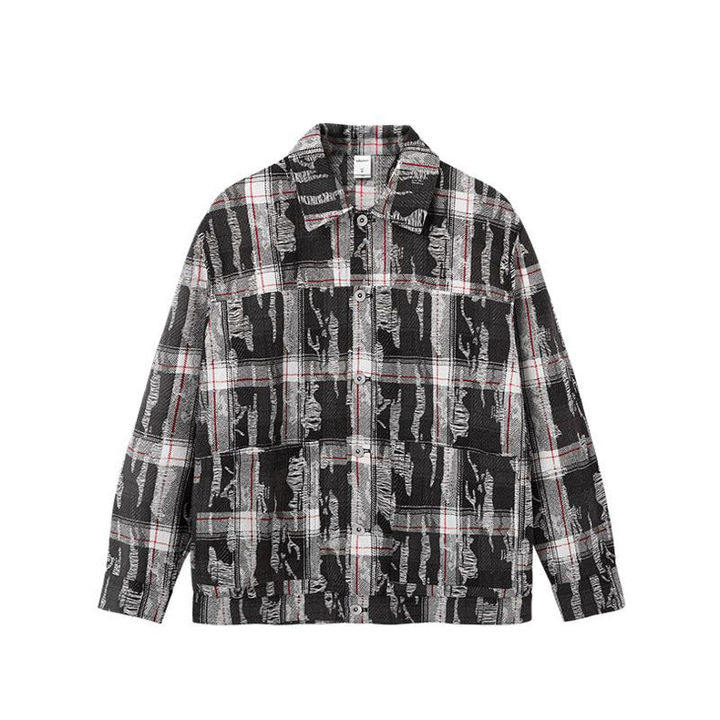 DISTORTED PLAID BUTTON-UP SHIRT – Black & Grey