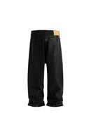 BLACK GLOSSY WIDE-LEG JEANS