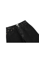 BLACK GLOSSY WIDE-LEG JEANS