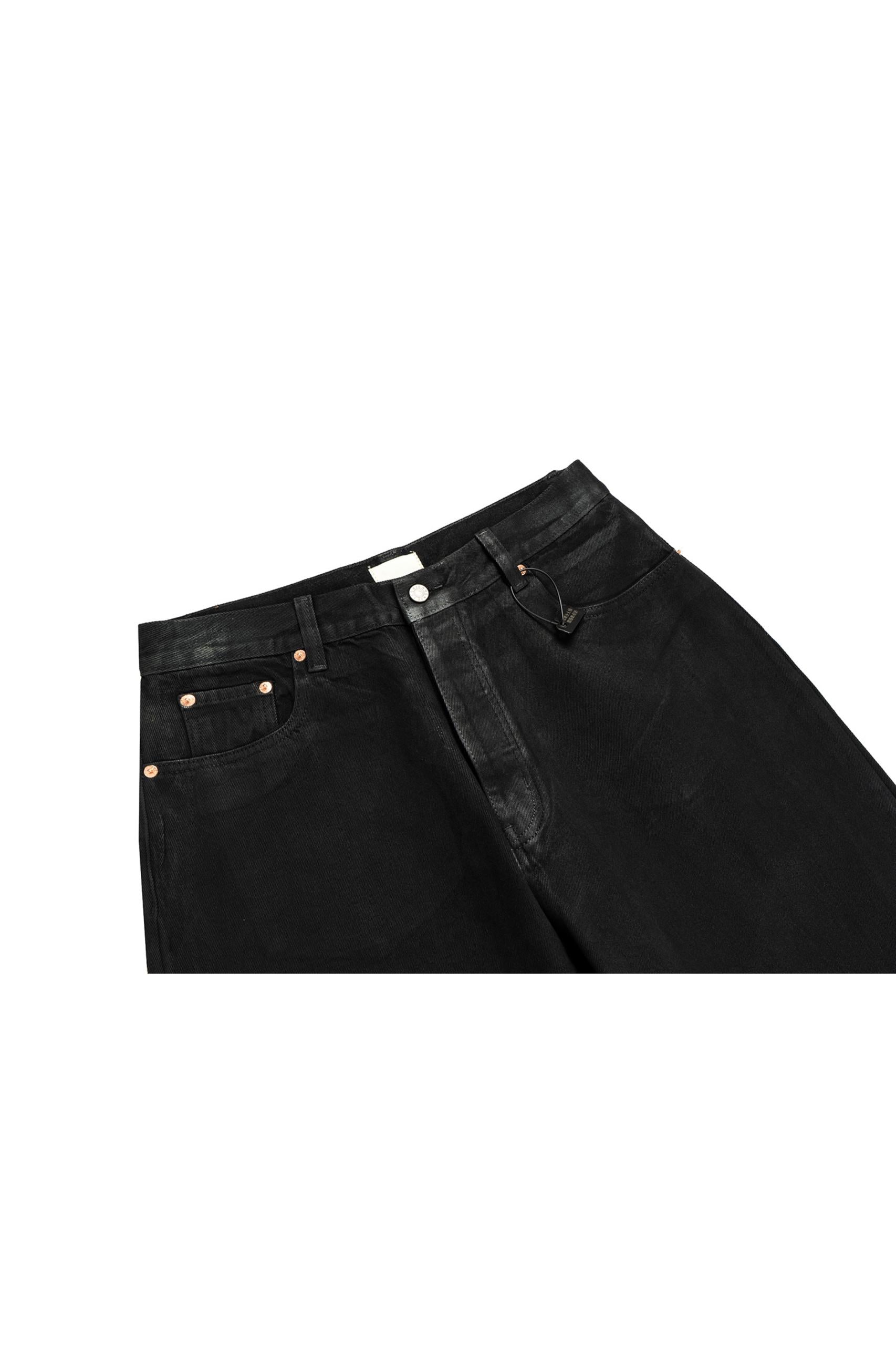 BLACK GLOSSY WIDE-LEG JEANS