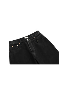 BLACK GLOSSY WIDE-LEG JEANS