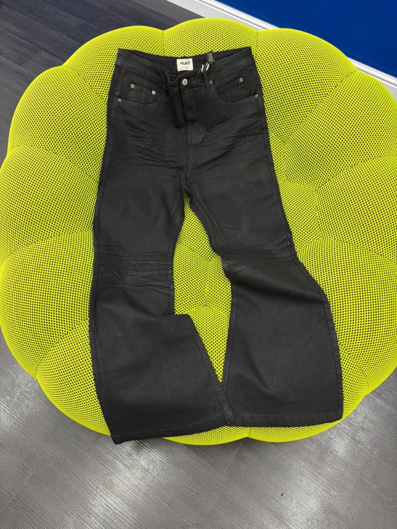 ZJ GLOSSY BLACK FLARE JEANS